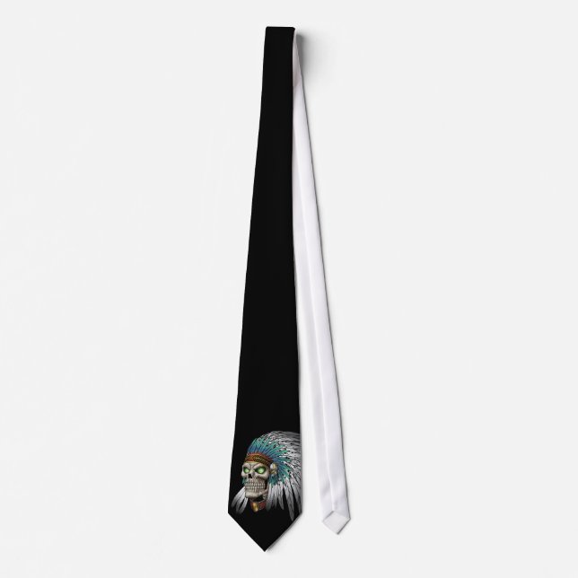 Native American Indian Tribal Gothic Skull Tie (Front)