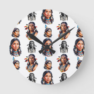 Native American Indian Tribe Pattern Design Round Clock