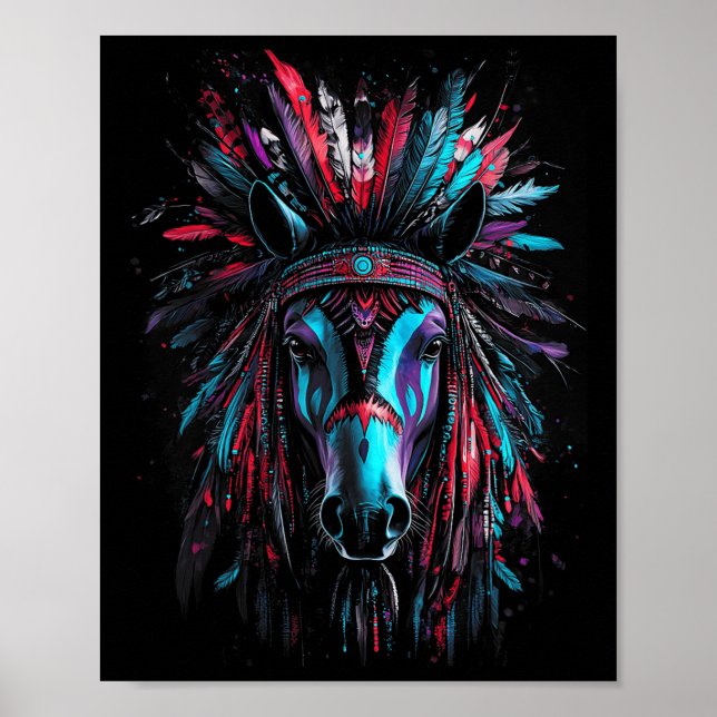 Native American Indian War Bonnet Horse Gift  Poster (Front)