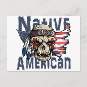 Native American Indian Warrior Skull USA Flag Postcard