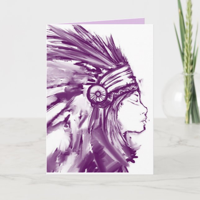 NATIVE AMERICAN INDIAN WOMAN ART BIRTHDAY CARD (Front)