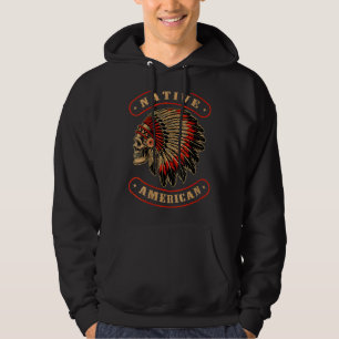 Native American Indians Chief Skull War Bonnet Fea Hoodie