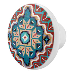 Native American Indians Navajo Mosaic Pattern Ceramic Knob