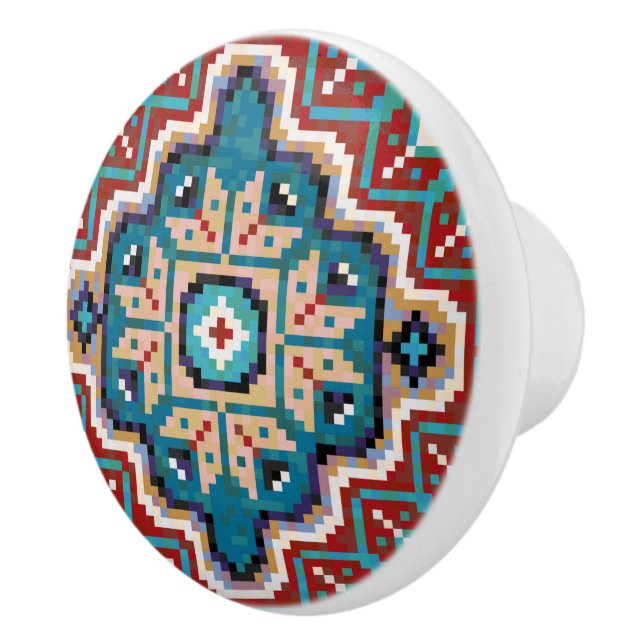 Native American Indians Navajo Mosaic Pattern Ceramic Knob (Right)