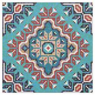 Native American Indians Navajo Mosaic Pattern Fabric