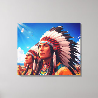 Native American Indians Under the Bright Sun Wall Canvas Print