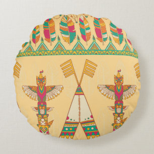 Native American Indigenous Ornamental Background. Round Cushion
