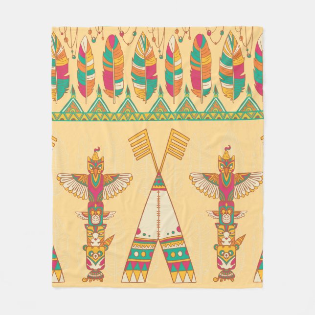 Native american indigenous ornamental seamless pat fleece blanket (Front)