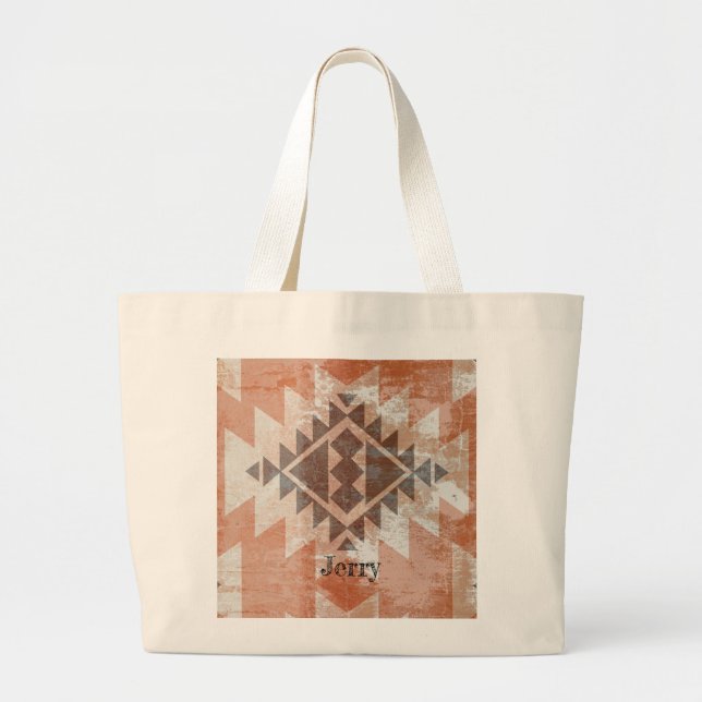 Native American Inspired Textured Terracotta  Large Tote Bag (Front)