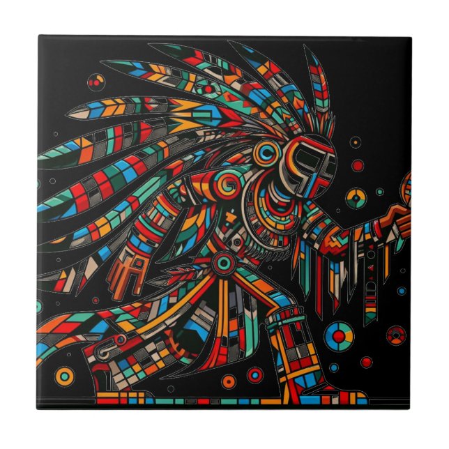 Native American Kachina Dancer Black Art Tile (Front)