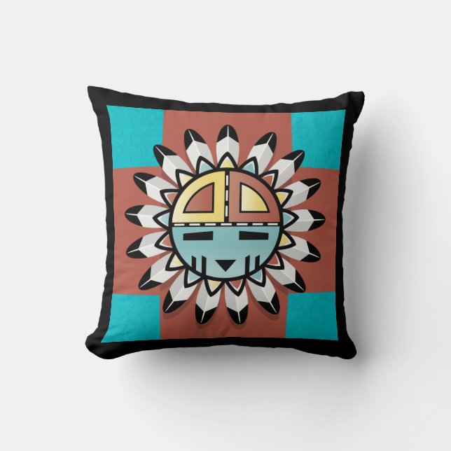 Native American Kachina Sun Shield Pillow (Front)
