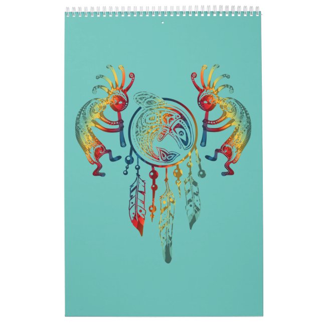 Native American Kokopelli Whale Dreamcatcher 1 Calendar (Cover)