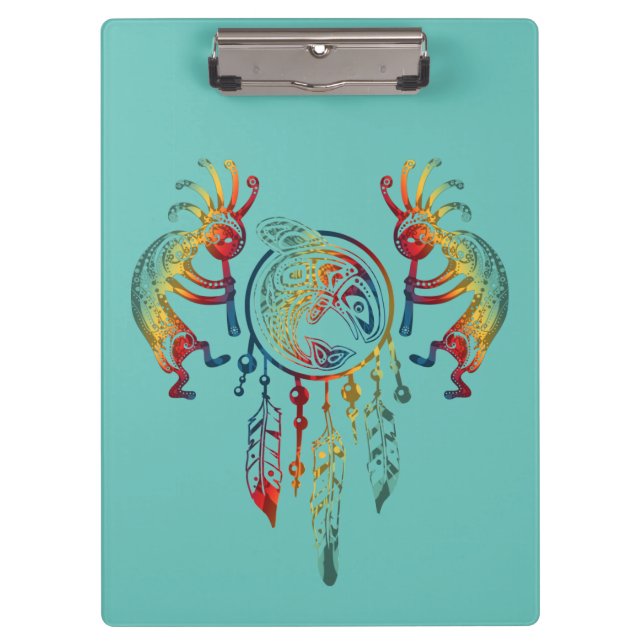 Native American Kokopelli Whale Dreamcatcher 1 Clipboard (Front)
