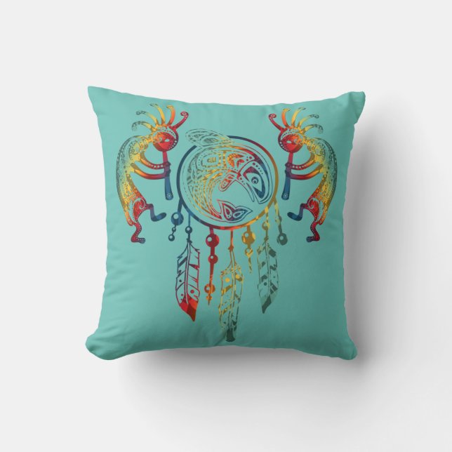 Native American Kokopelli Whale Dreamcatcher 1 Cushion (Front)
