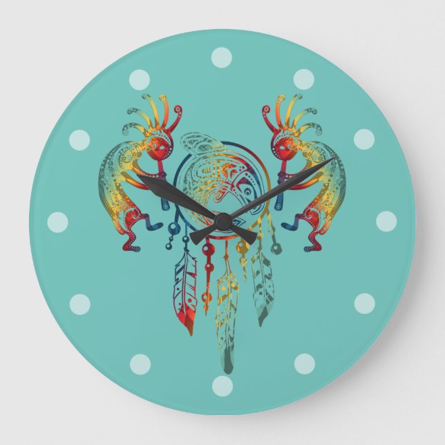 Native American Kokopelli Whale Dreamcatcher 1 Large Clock (Front)