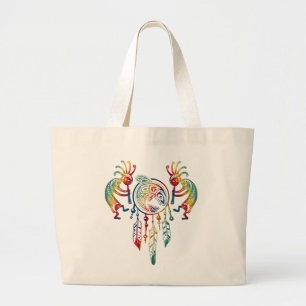 Native American Kokopelli Whale Dreamcatcher 1 Large Tote Bag