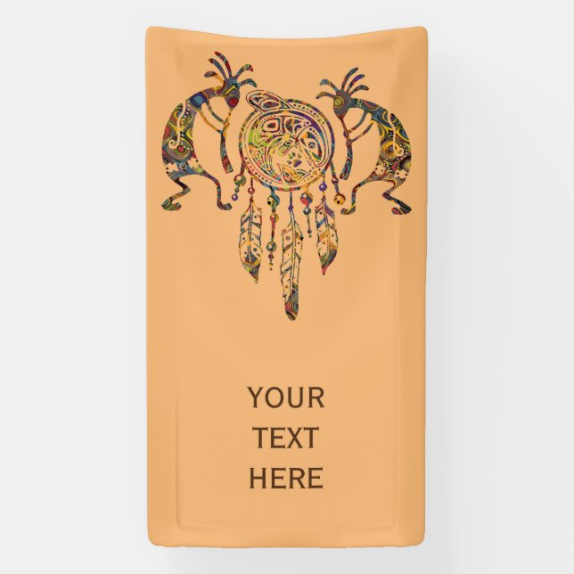 Native American Kokopelli Whale Dreamcatcher 2 Banner (Vertical)