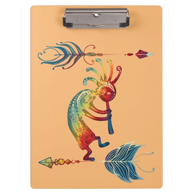 Native American Kokopelli With Two Feathers 1 Clipboard (Front)