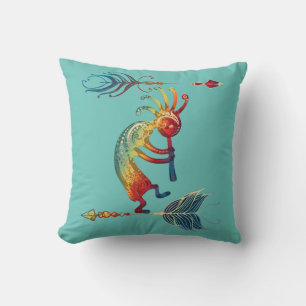 Native American Kokopelli With Two Feathers 1 Cushion