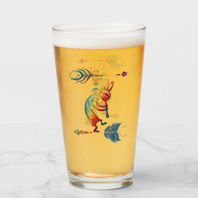 Native American Kokopelli With Two Feathers 1 Glass (Front Filled)