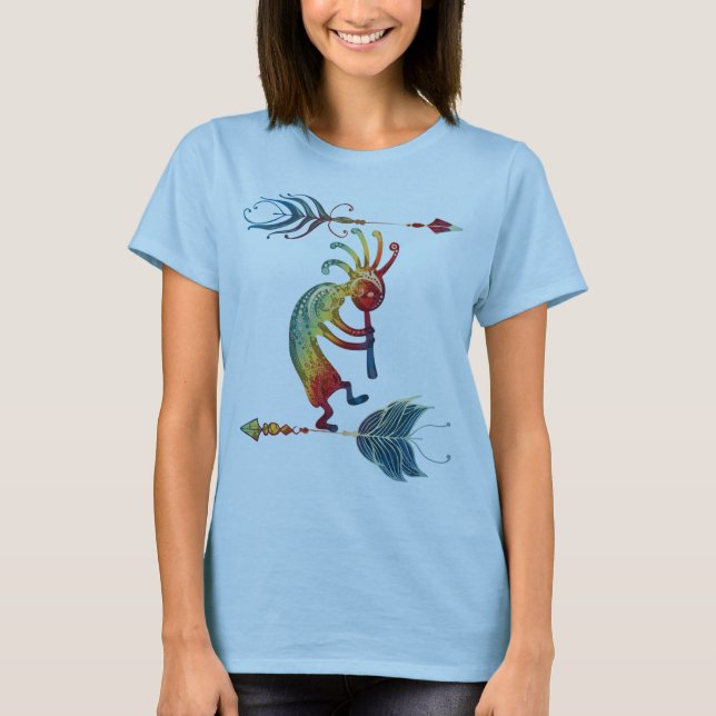 Native American Kokopelli With Two Feathers 1 T-Shirt (Front)