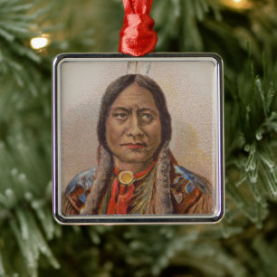 Native American: Lakota Sitting Bull, Smoking Ad Metal Tree Decoration