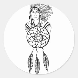 Native American Man Indian Chief Dream catcher art Classic Round Sticker