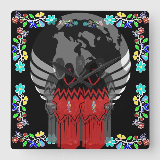 Native American MMIW No More Stolen Sisters Square Wall Clock (Front)