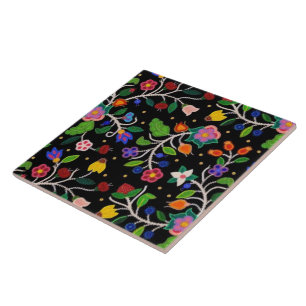 Native American Ojibwe Woodlands Floral Pattern Tile