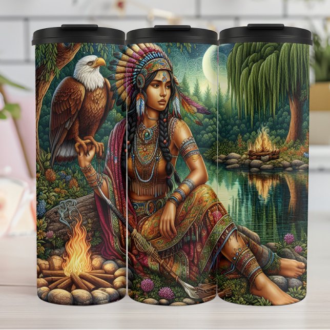 Native American Oracle, Eagle's Moonlight Vigil. Thermal Tumbler (Creator Uploaded)