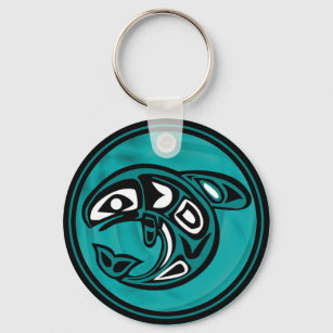 Native American Orca Whale, turquoise Key Ring