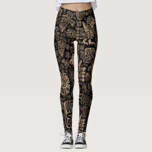 Native American ornaments pattern black and gold Leggings