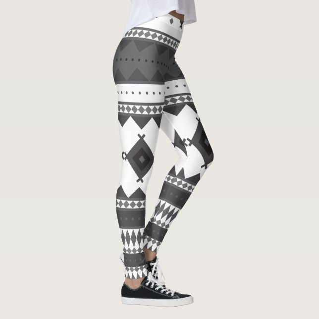 Native American Pattern: Black & Grey Leggings (Right)