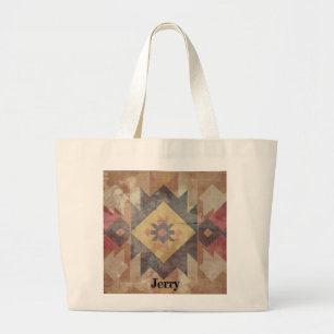 Native American Pattern Earth-Tone Tribal Texture Large Tote Bag