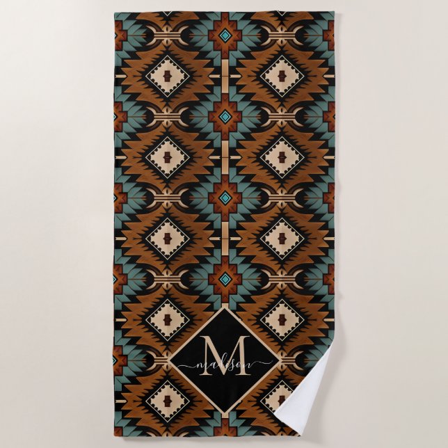 Native American Pattern Indian Culture Boho Style Beach Towel (Front)