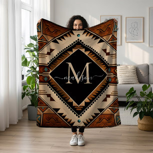 Native American Pattern Indian Culture Boho Style Fleece Blanket