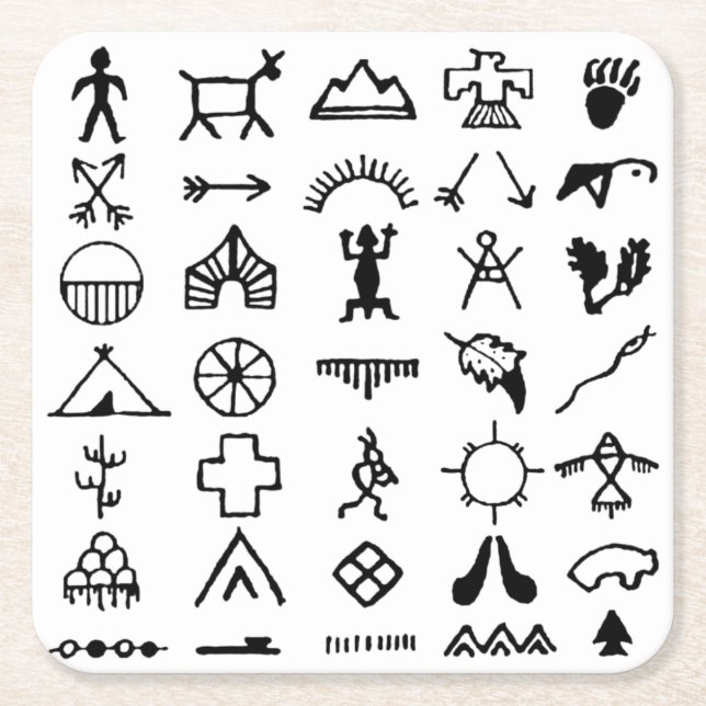 Native American Picture Symbols Square Paper Coaster (Front)