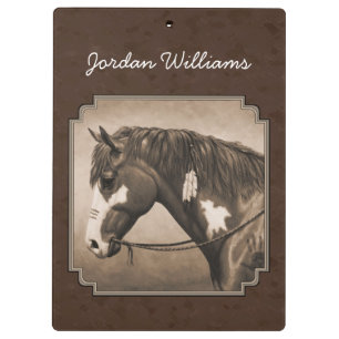 Native American Pinto War Horse in Sepia Clipboard