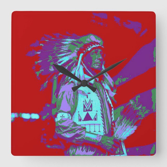 Native American Pop Art Square Wall Clock (Front)