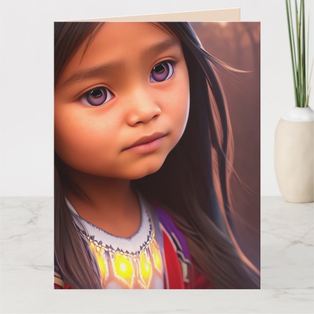 NATIVE AMERICAN PRETTY WOMAN GIRL ART BIRTHDAY   CARD (Front)