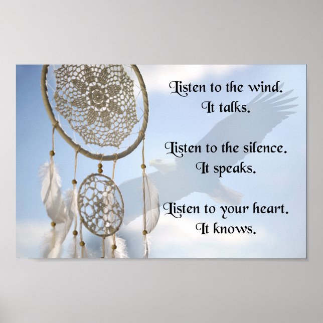 Native American Quote, Listen to the Wind Poster (Front)