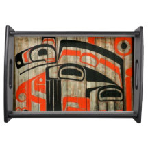 Native American Red and Black Birds serving tray