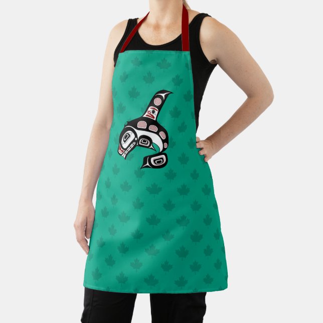 Native American Red Black Graphic Killer Whale Apron (Insitu)