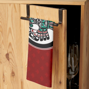 Native American Red Black Graphic Thunderbird Tea Towel