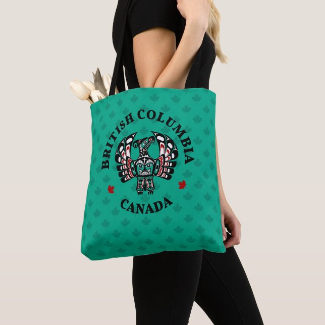 Native American Red Black Graphic Thunderbird Tote Bag (Close Up)