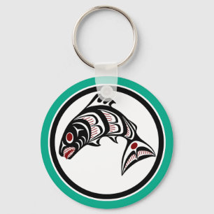 Native American Red Black Graphic Vector Salmon Key Ring