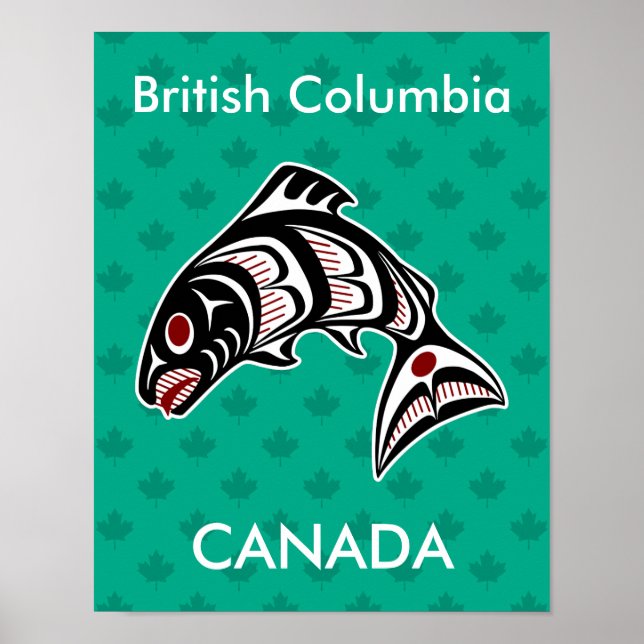 Native American Red Black Graphic Vector Salmon Poster (Front)
