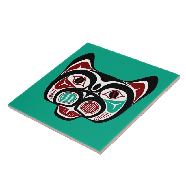 Native American Red Black Green White Art Kitty Tile (Side)