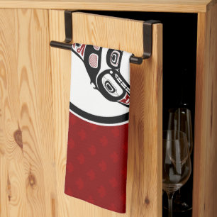 Native American Red Black Haida Art Killer Whale Tea Towel