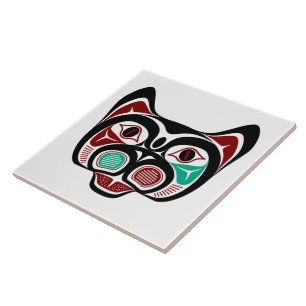 Native American Red Black Haida Art Kitty Tile